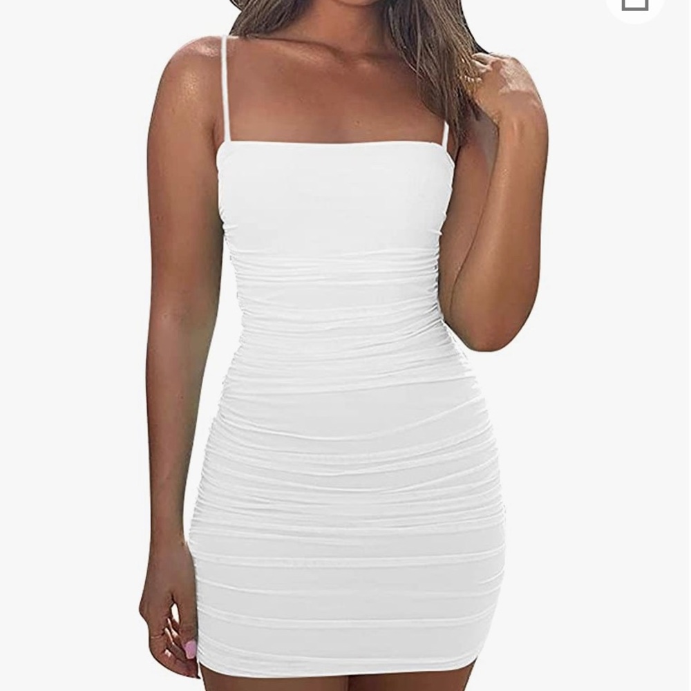White Ruched Bodycon Short/Mini Dress (brand: Mizoci)